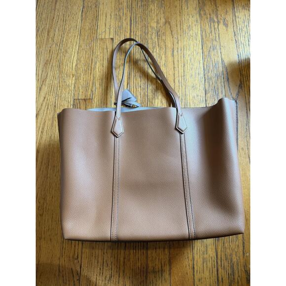 Tory Burch Tote Bag Womens Perry Large Brown Pebbled Leather Triple Compartment - Picture 4 of 8